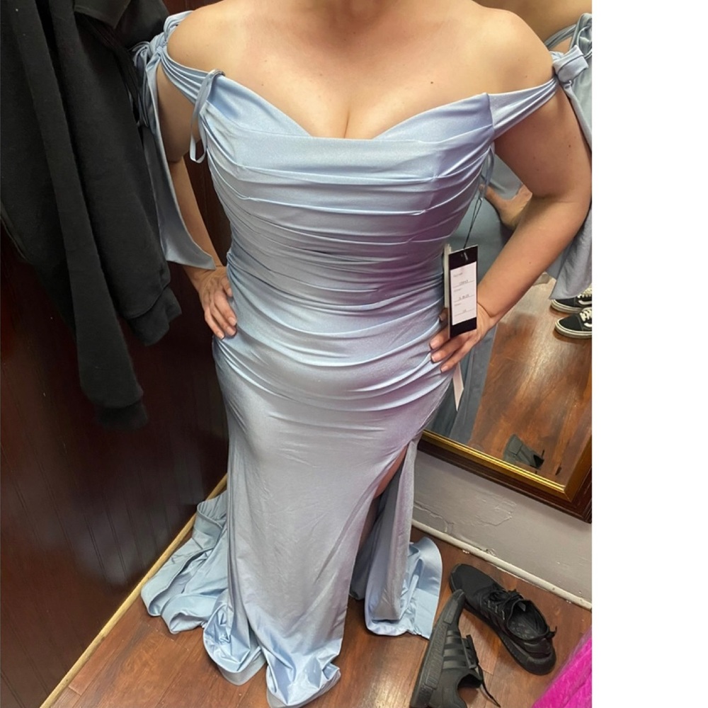 Dusty blue formal evening dress